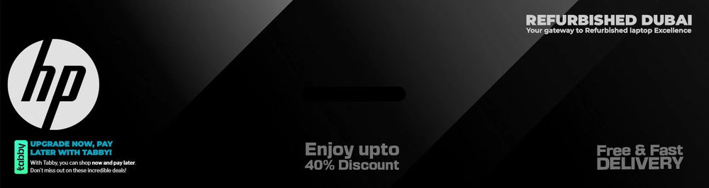 Black Renewed HP laptops banner.