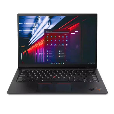 Refurbished Lenovo Thinkpad x1 carbon front and keyboard view with vibrant walpaper