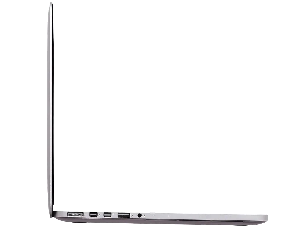 Side view of Apple MacBook Pro A1502 (2015) showing slim design, various ports, and space gray color, available for purchase in UAE.