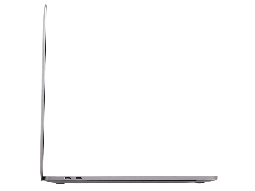 Side view of Apple MacBook Pro A1990 (2018) in Space Gray, showing slim profile and ports. Best MacBook UAE, Refurbished MacBook at reasonable price.