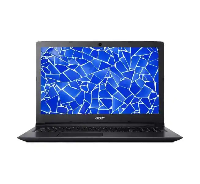 A black Acer Aspire 3 A315-53 laptop with a blue-tiled wallpaper on the screen.