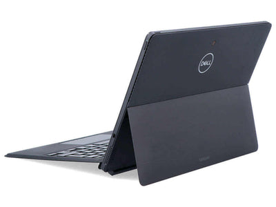 Refurbished Dell Latitude 5290 2 in 1 laptop in tablet mode with rear view showing Dell logo