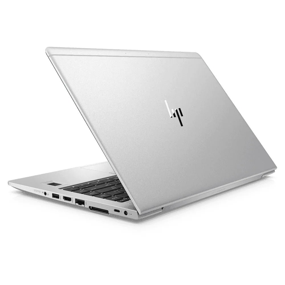 Silver HP laptop on a white background
