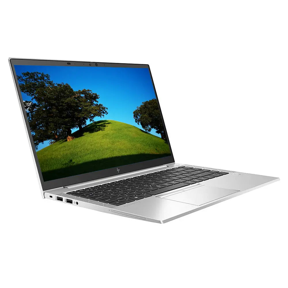 Laptop with a scenic display on a white background