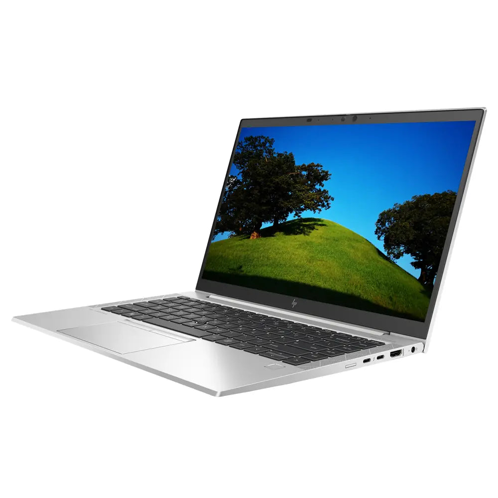 Laptop with a scenic display on a white background