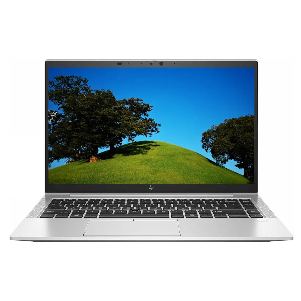 Laptop with a scenic display on a white background