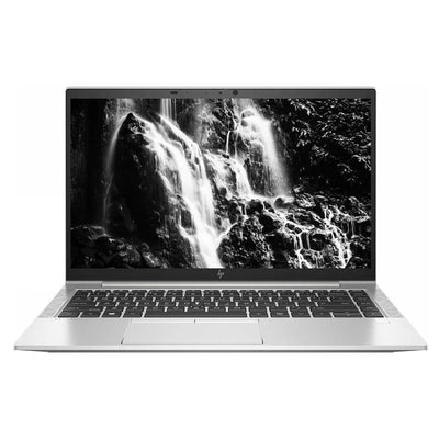 Laptop with a black and white waterfall display on a white background