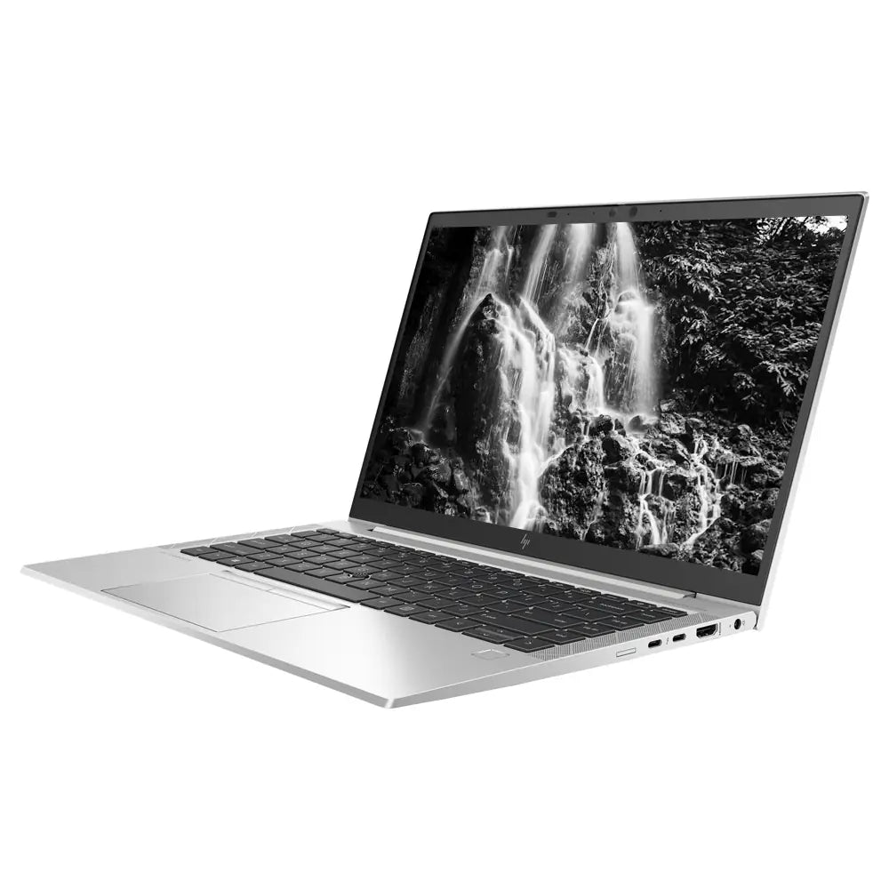 Laptop with a waterfall display on a white background