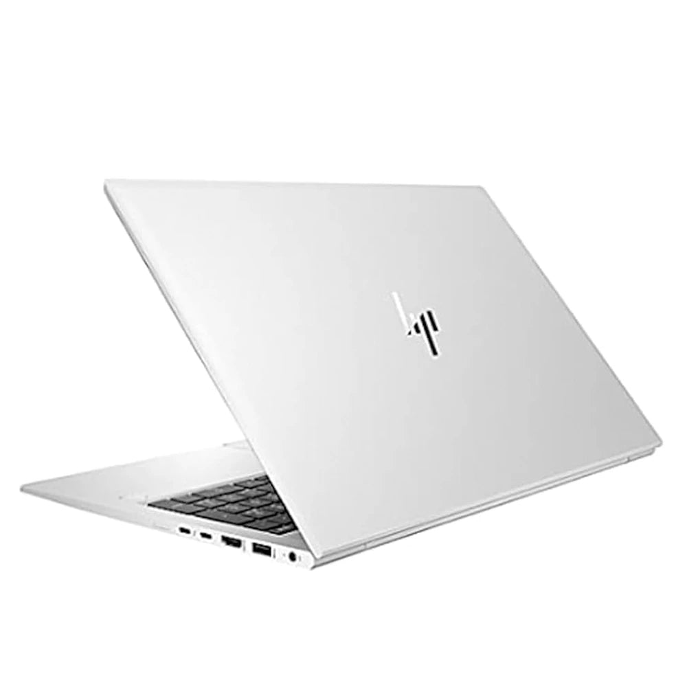 White laptop with HP logo on a white background