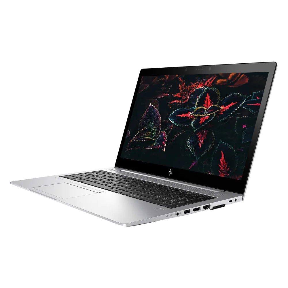 Laptop with a floral design on the screen on a white background