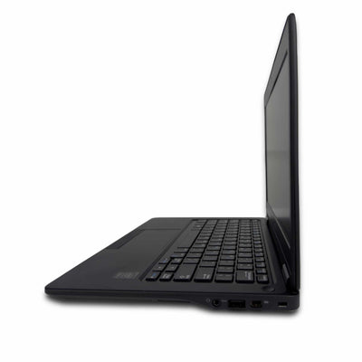 Side view of Dell Latitude 7250 business laptop - 12.5" FHD, Intel Core i5, 8GB RAM, 256GB SSD, Windows 10 Pro in Black, available in Dubai used computer shops.