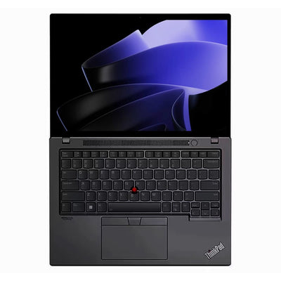 Black ThinkPad laptop with a visible logo on a white background