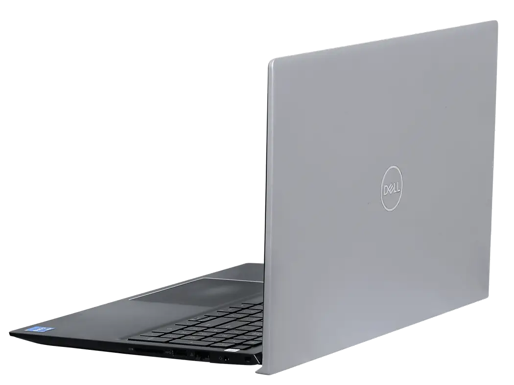 Dell Vostro 5510 (2021) laptop in gray open with view of keyboard and back cover, refurbished and available in UAE.