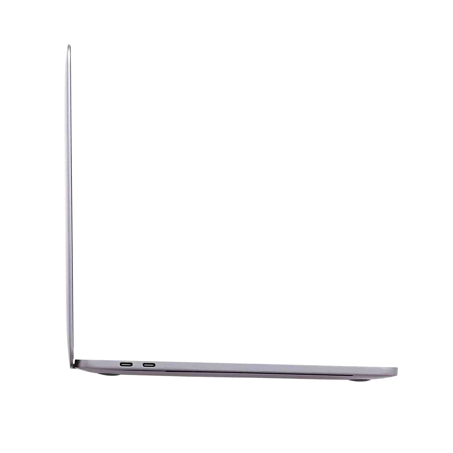 Side view of Renewed Apple MacBook Pro A1989 (2018) with 13" Retina Display in Space Gray, showcasing slim design and sleek profile.