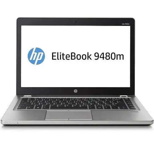 HP EliteBook Folio 9480m laptop with 14" HD display, Intel Core i5-4th Gen, 8GB RAM, 256GB SSD, Windows 10 Pro, renewed, front view.