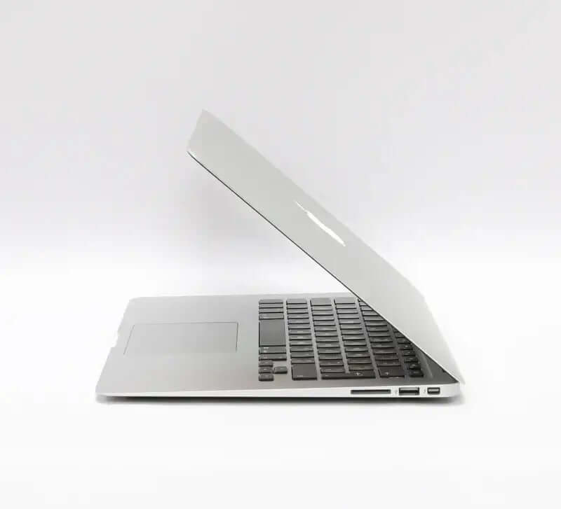 Apple MacBook Air A1466 (2014) - Side view of silver refurbished laptop with a 13.3" HD display, Intel Core i5, 8GB RAM, 256GB SSD.