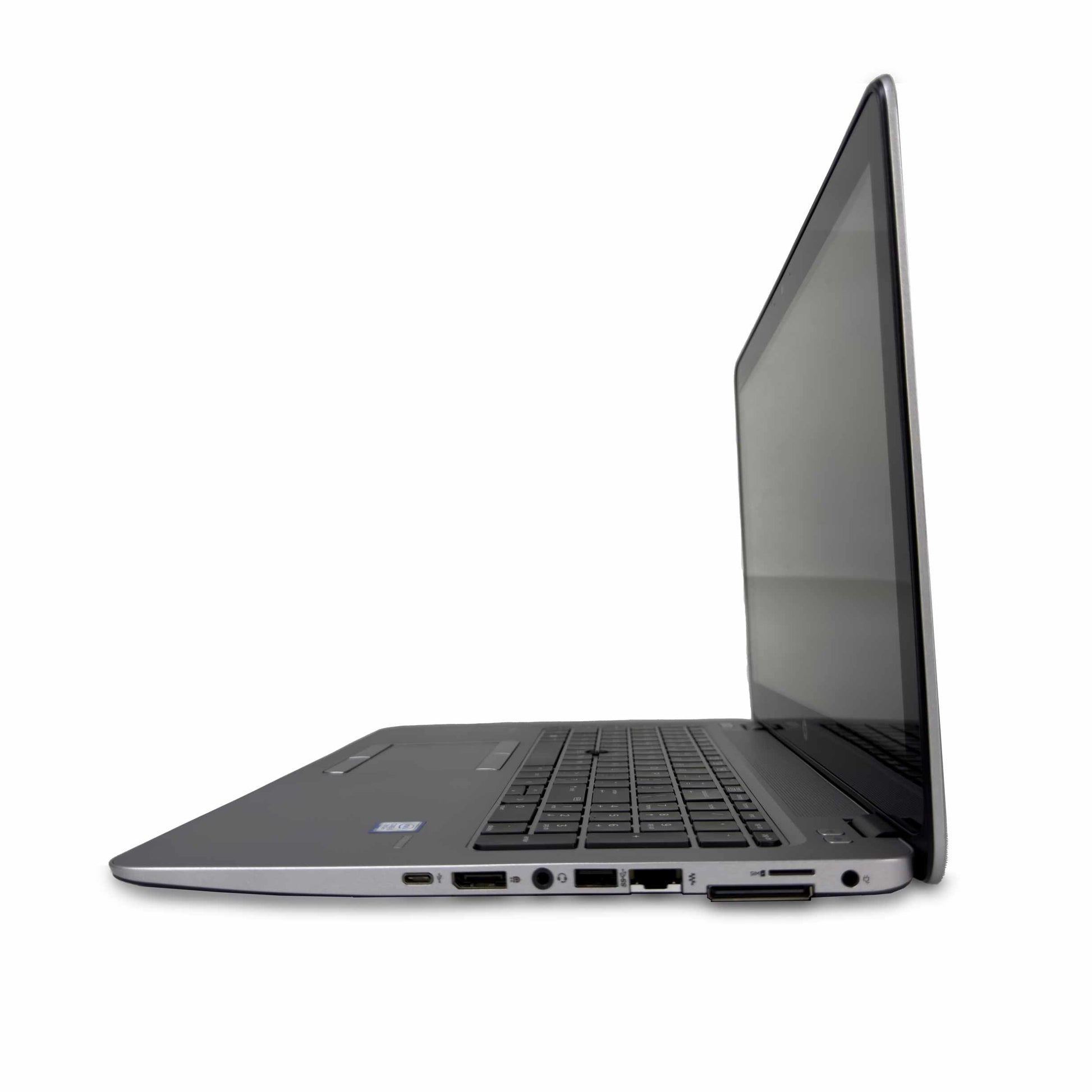 Side view of a refurbished HP EliteBook 850 G4 laptop showing ports and slim design