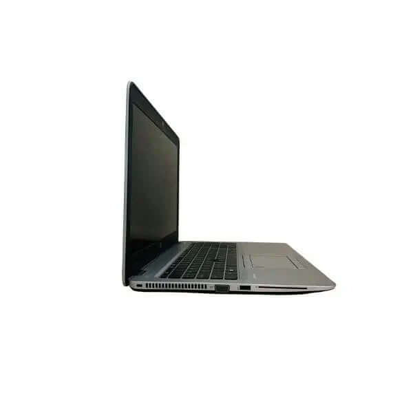 Side view of HP EliteBook 850 G4 business laptop with 15.6" FHD display, Intel Core i7, 8GB RAM, 256GB SSD, available in Dubai used computer shops.