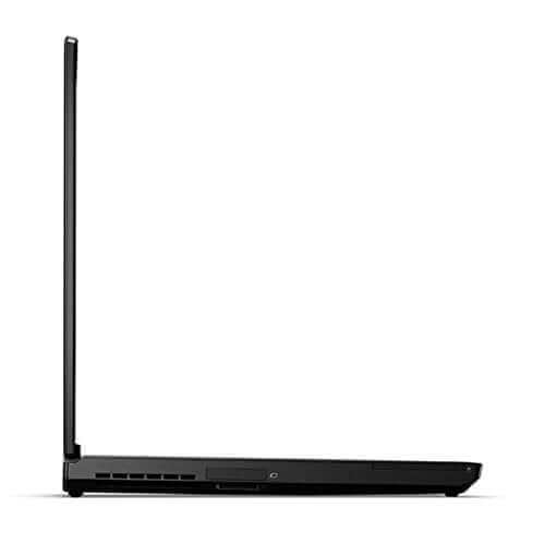 Side view of refurbished Lenovo ThinkPad P50 laptop with 15.6" Full HD display, Intel i7-6820HQ, 16GB RAM, 512GB SSD, and NVIDIA Quadro M1000M