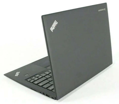 Lenovo ThinkPad X1 Carbon Gen 3 open partially showing keyboard and back of black laptop - Buy Refurbished Laptops UAE, High-Quality Used Laptops