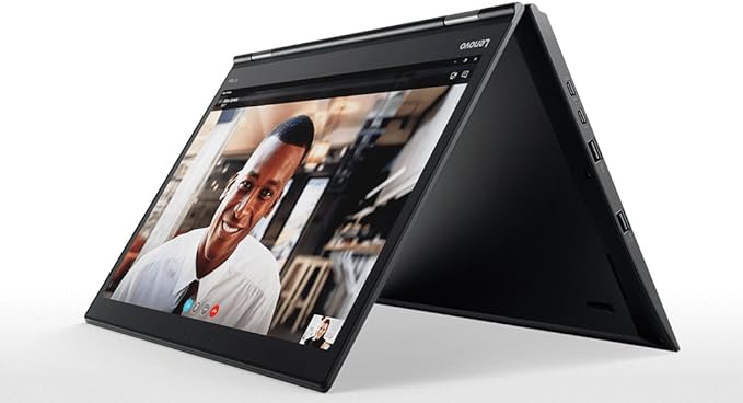 Lenovo ThinkPad X1 Yoga 2nd Gen in tent mode with a video call on the 14" touchscreen display - Refurbished Lenovo Laptops Dubai