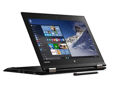 Lenovo ThinkPad Yoga 260 refurbished laptop in tablet mode with Windows 10 Pro, 12.5-inch touchscreen, Intel i7-6600U, 8GB RAM, 256GB SSD.