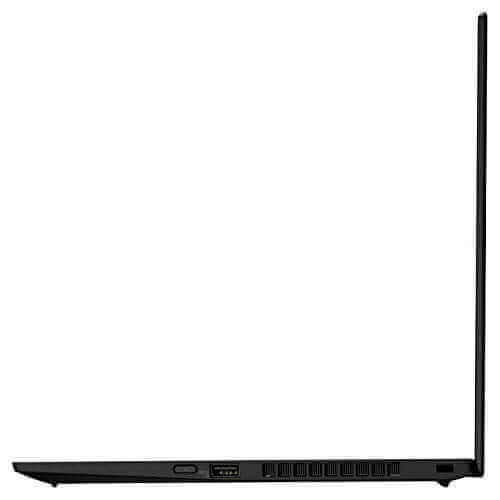 Side view of Lenovo ThinkPad X1 Carbon Gen 7, refurbished, 14" HD display, Intel i7, 16GB RAM, 512GB SSD, high-quality used laptop, black