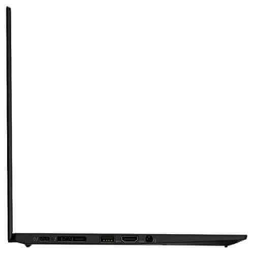 Slim side view of Lenovo ThinkPad X1 Carbon Gen 7 laptop with USB and HDMI ports, high-quality used laptops for sale in UAE